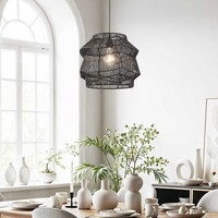 Boho-pendellampa Noru med flätad skärm - svart