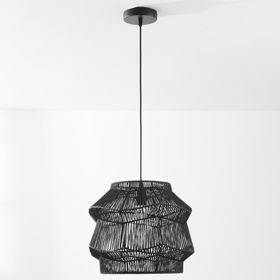 Boho-pendellampa Noru med flätad skärm - svart