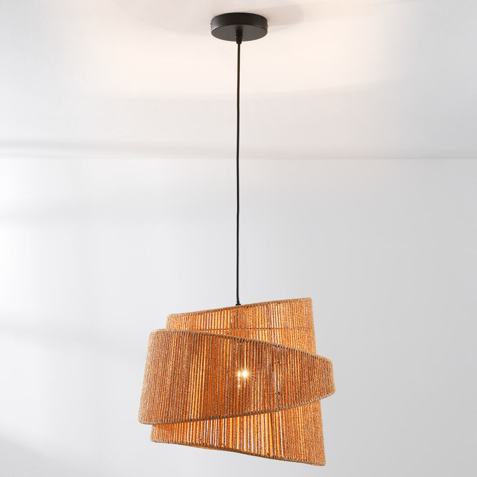 Pendellampa Arumo med flätad skärm i spiralform - khaki
