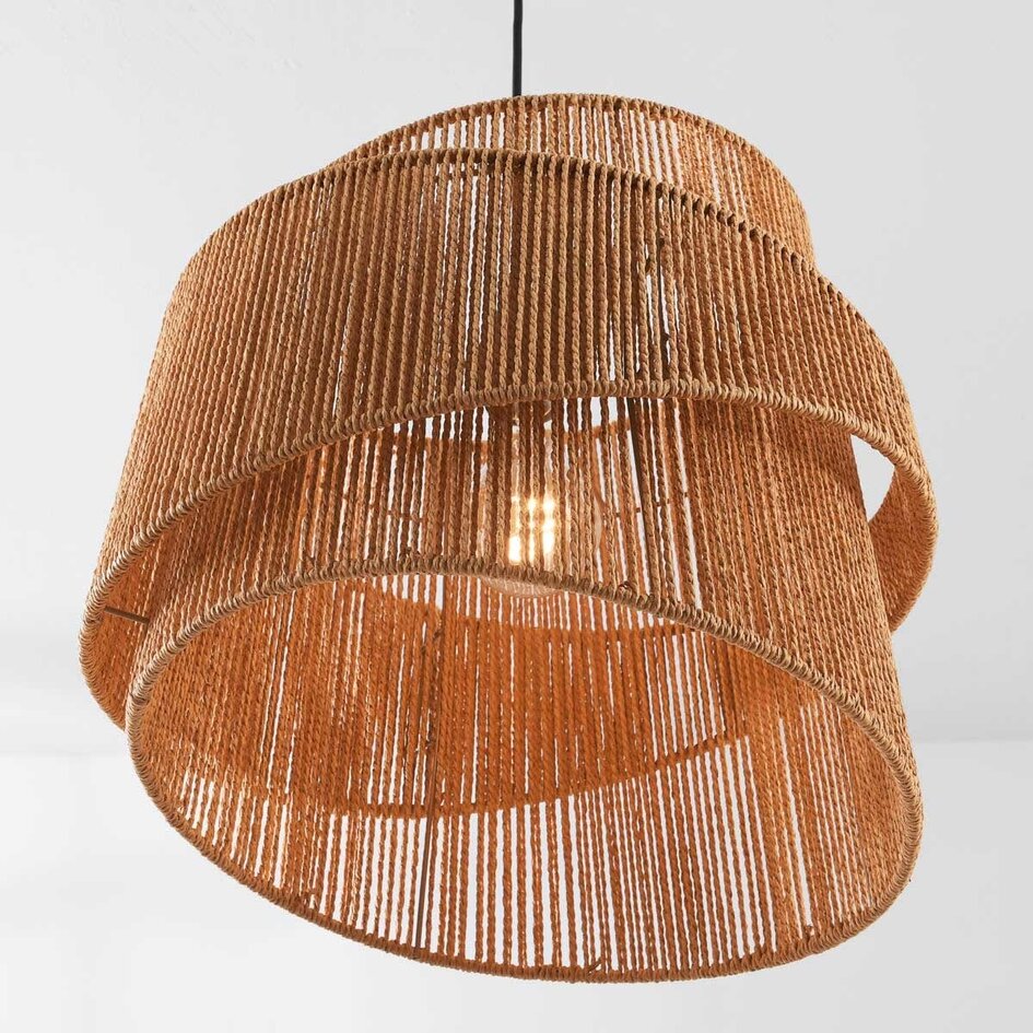 Pendellampa Arumo med flätad skärm i spiralform - khaki