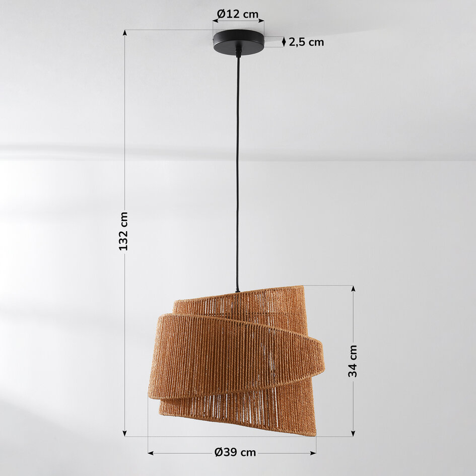 Pendellampa Arumo med flätad skärm i spiralform - khaki