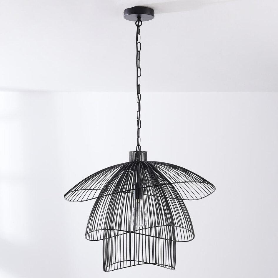 Designad pendellampa Oria i svart med metallager