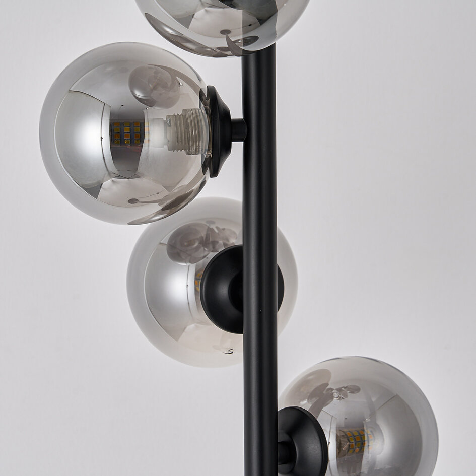 Golvlampa Tyson med fem lampor i svart med rökgrått glas