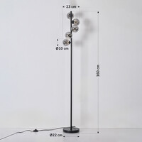 Golvlampa Tyson med fem lampor i svart med rökgrått glas