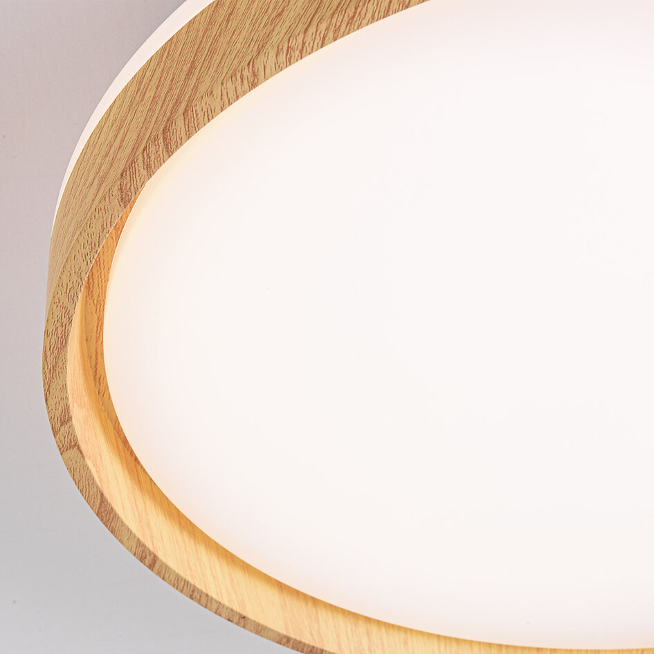 LED-taklampa Britta, 3-stegs dimbar Ø48,5 cm - vit med träaccent