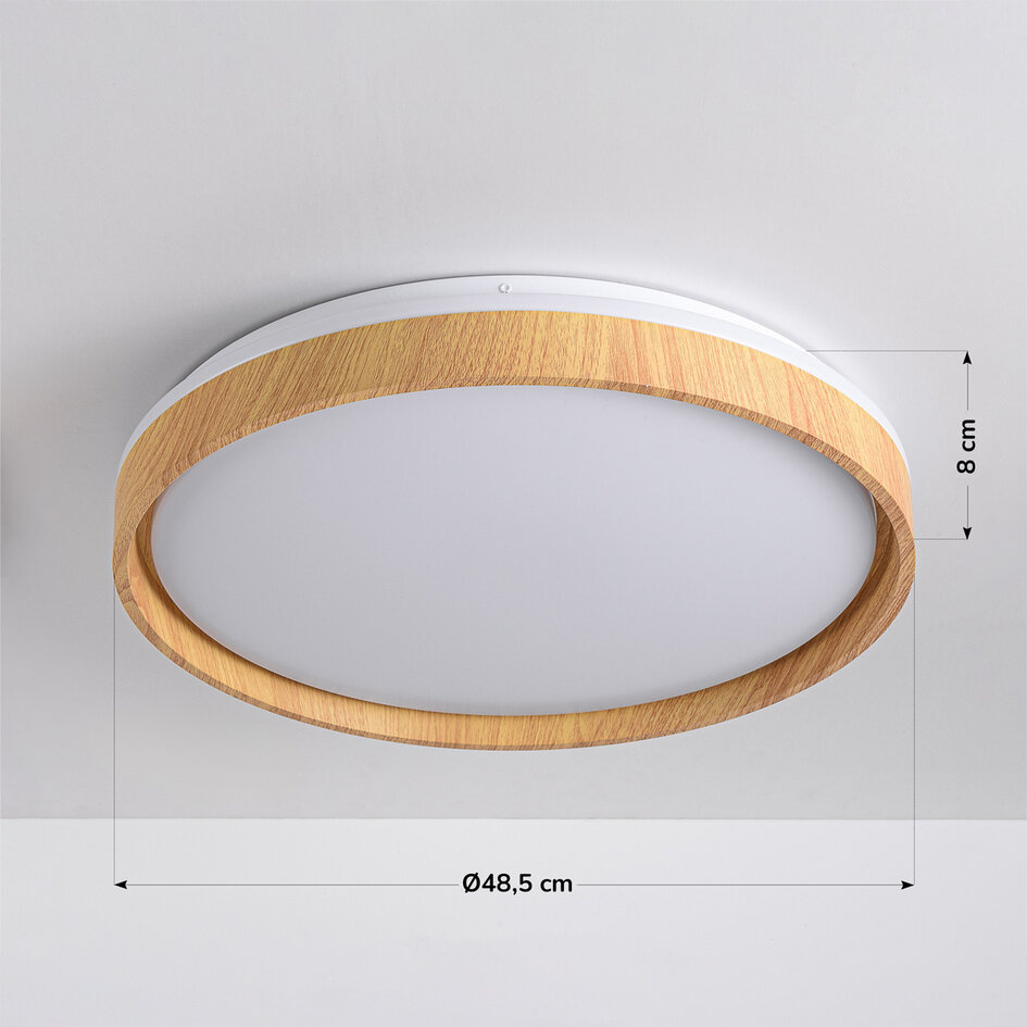 LED-taklampa Britta, 3-stegs dimbar Ø48,5 cm - vit med träaccent