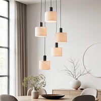 Pendellampa Linne med fem lampor - skärmar i beige linne