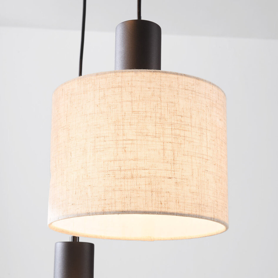 Pendellampa Linne med fem lampor - skärmar i beige linne