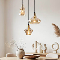 3-ljus design taklampa Calypso med bärnstensfärgade glaskupor