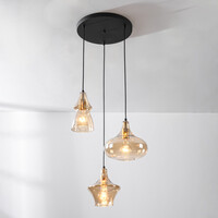 3-ljus design taklampa Calypso med bärnstensfärgade glaskupor