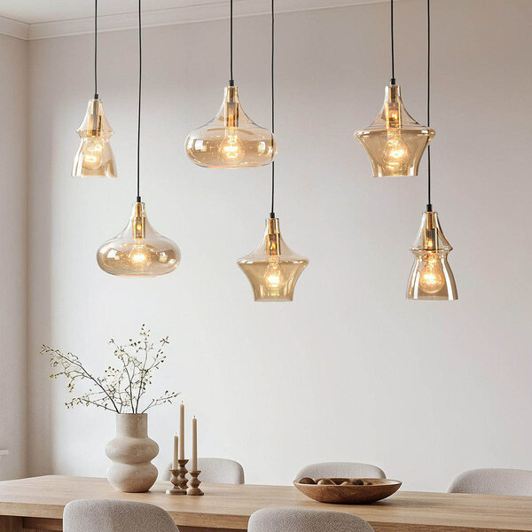 Industriell taklampa Calypso 6-ljus med bärnstensfärgat glas