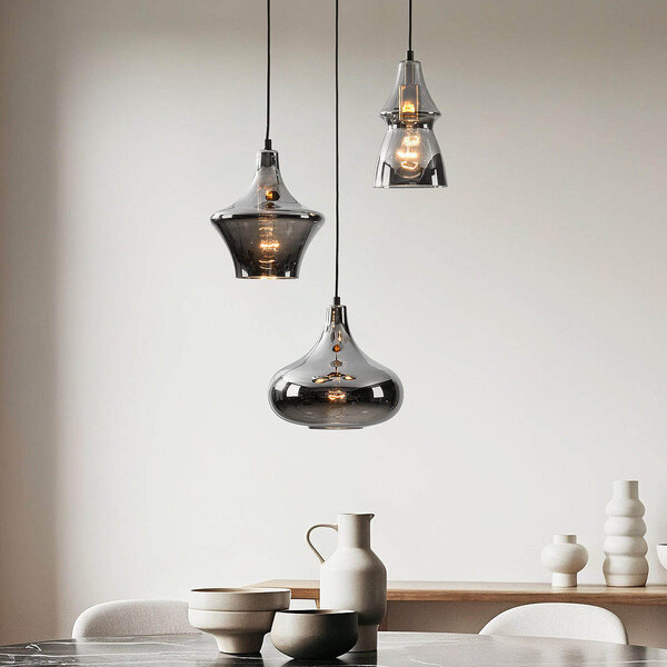 3-ljus modern taklampa Calypso svart med rökfärgat glas