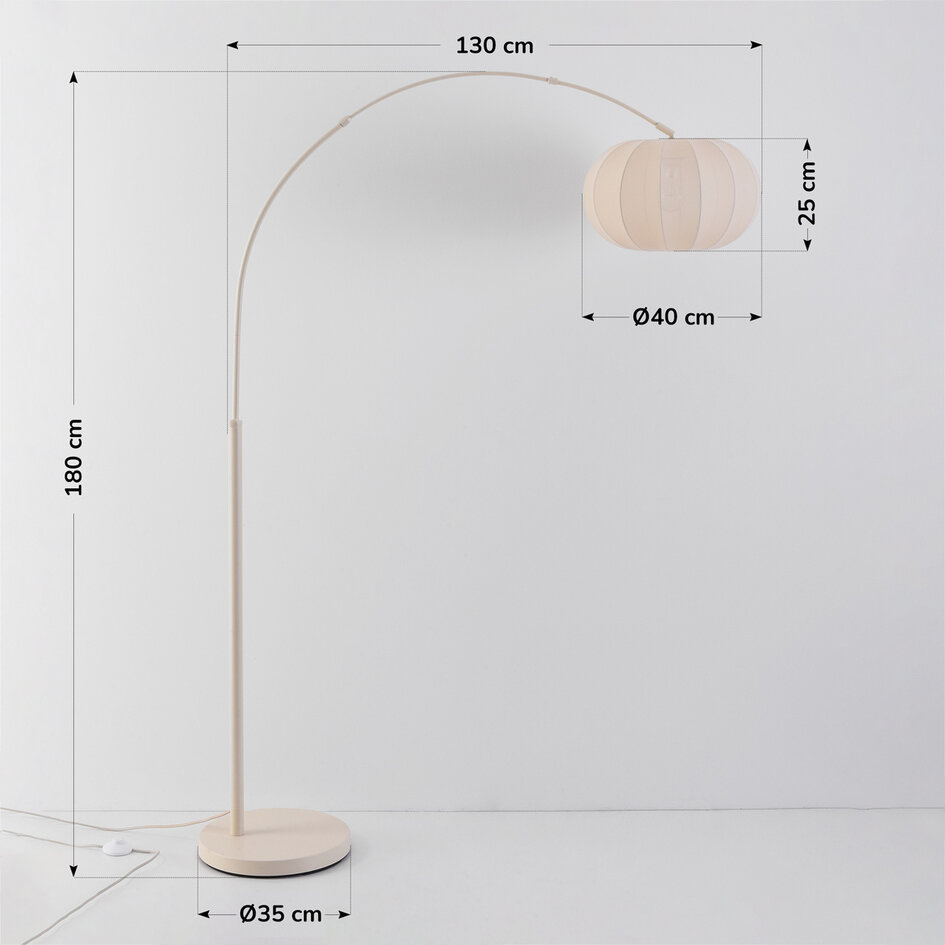 Båglampa Marell i Japandistil med tygskärm - beige