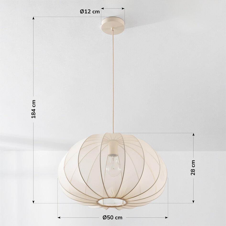 Japandi-pendellampa Ecruva - rund skärm i ljusbeige tyg Ø50 cm
