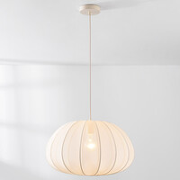 Japandi-pendellampa Ecruva - rund skärm i ljusbeige tyg Ø50 cm