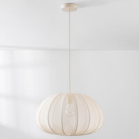 Japandi-pendellampa Ecruva - rund skärm i ljusbeige tyg Ø50 cm