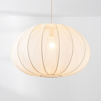 Japandi-pendellampa Fayra - rund skärm i ljusbeige tyg Ø60 cm