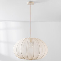 Japandi-pendellampa Fayra - rund skärm i ljusbeige tyg Ø60 cm