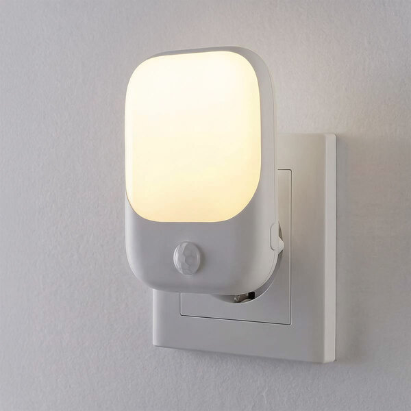 Lampa för vägguttag med rörelsesensor - vit