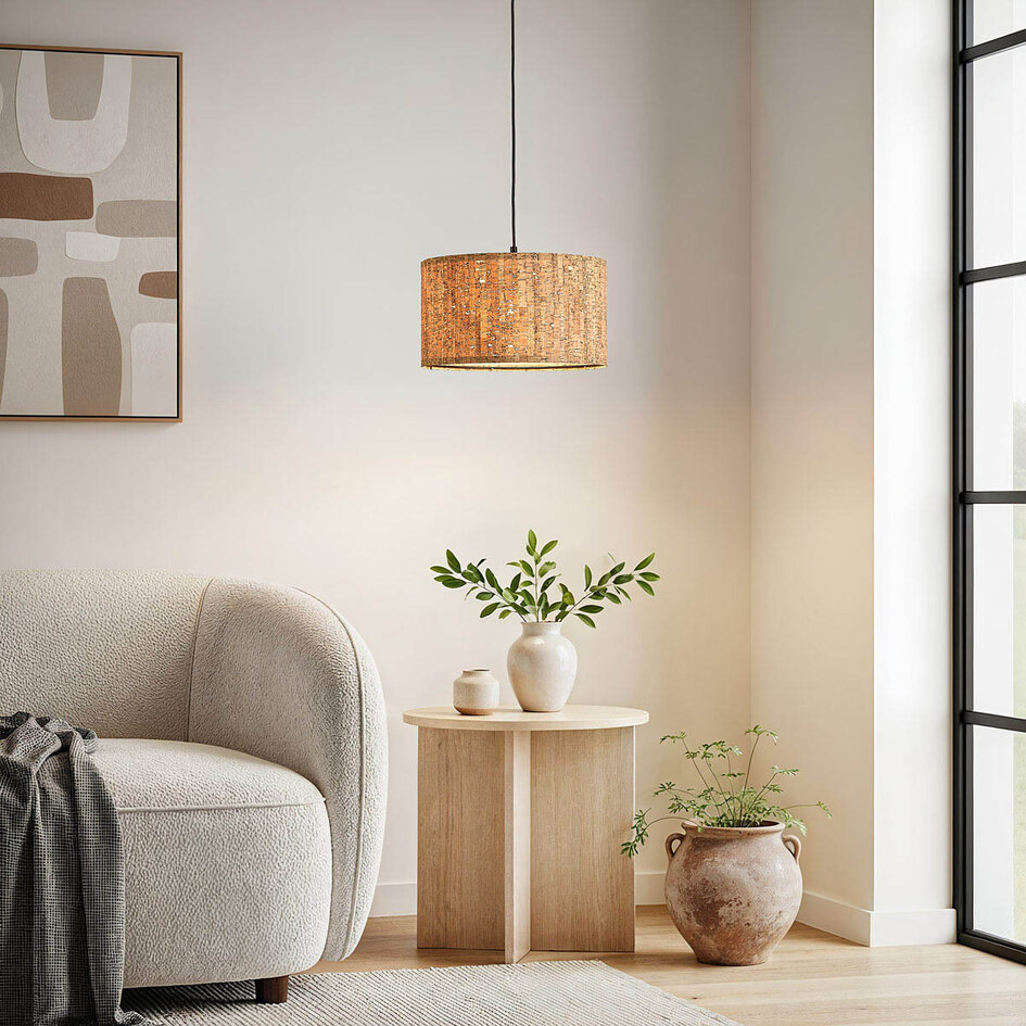 Designad pendellampa Koru i korkläder