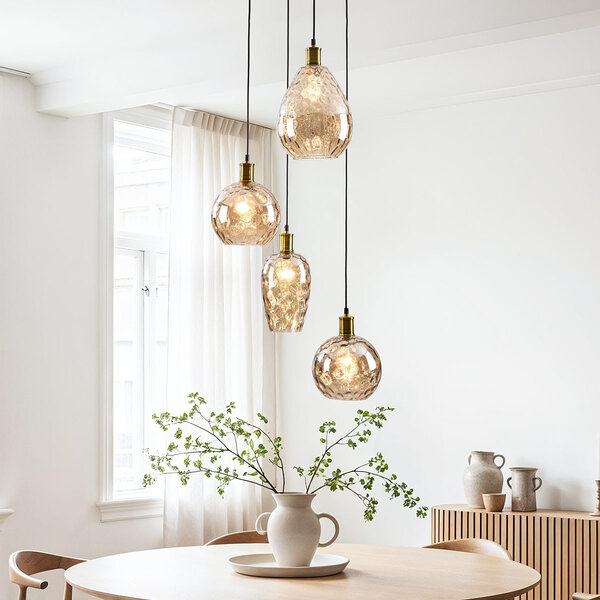 Design taklampa Nilo – 4-ljus bärnstensfärgat glas med böjning
