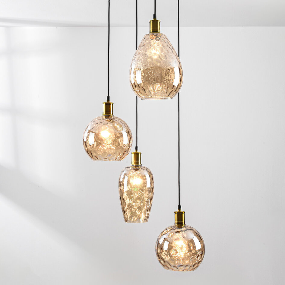 Pendellampa Nilo med fyra lampor - amberfärgat glas