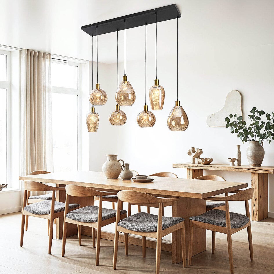 Pendellampa Nilo med sju lampor - amberfärgat glas