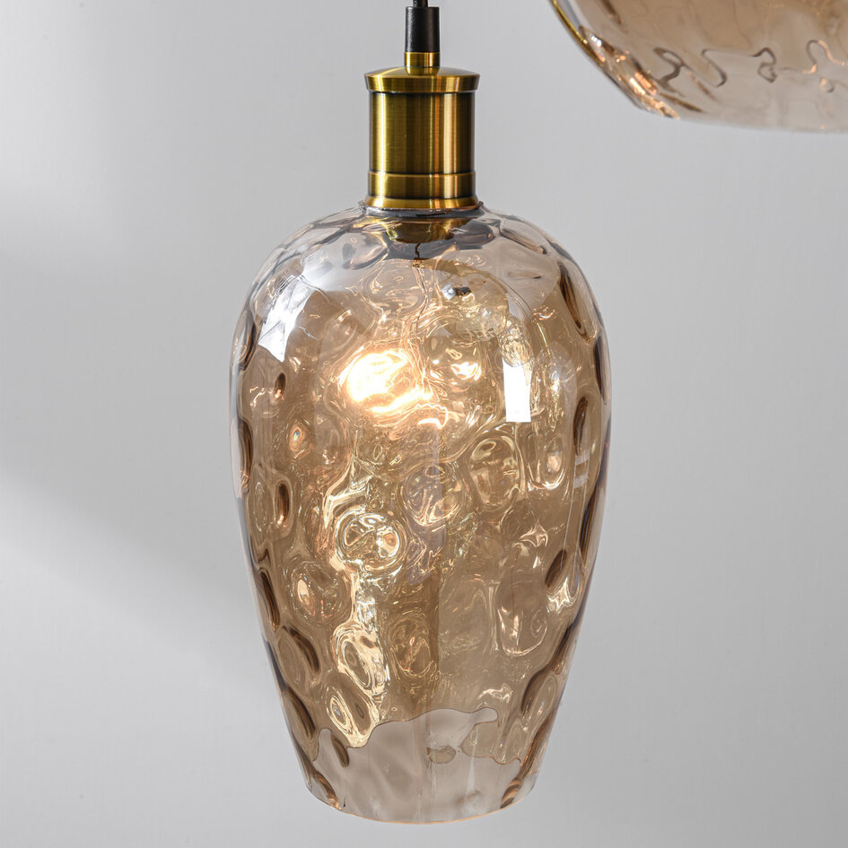 Pendellampa Nilo med sju lampor - amberfärgat glas