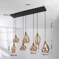 Pendellampa Nilo med sju lampor - amberfärgat glas