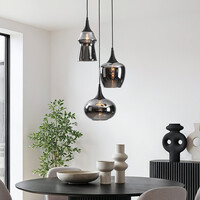 Design taklampa Zian – 3-ljus svart med rökglas i olika former