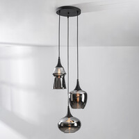 Pendellampa Zian med tre lampor - svart med rökglas och spegeleffekt