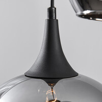 Design taklampa Zian – 3-ljus svart med rökglas i olika former
