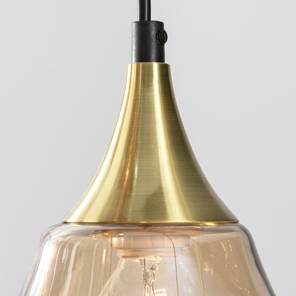 Pendellampa Lior med sex lampor - guld med amberfärgat glas