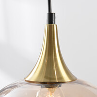 Pendellampa Cael med åtta lampor - guld med amberfärgat glas
