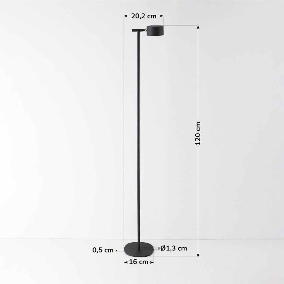 Golvlampa Zinc med uppladdningsbar läslampa, touchdimmer och integrerad LED - svart