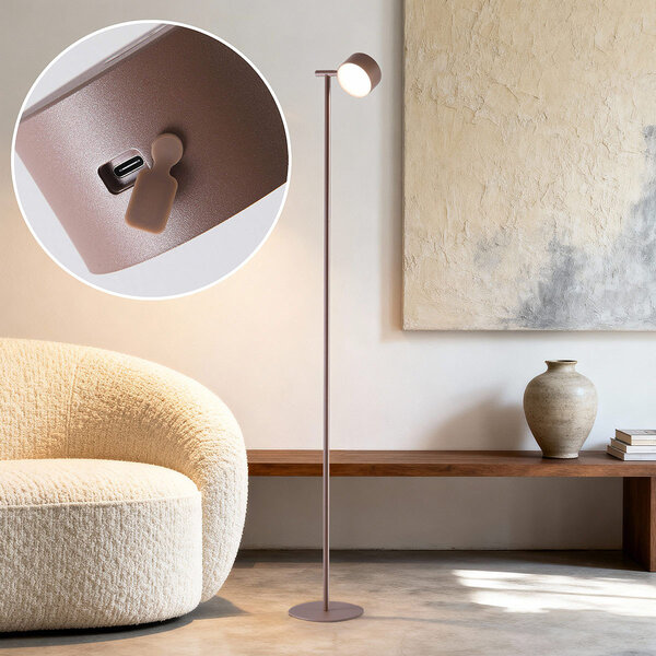 Modern golvlampa Zinc med uppladdningsbar läslampa – taupe