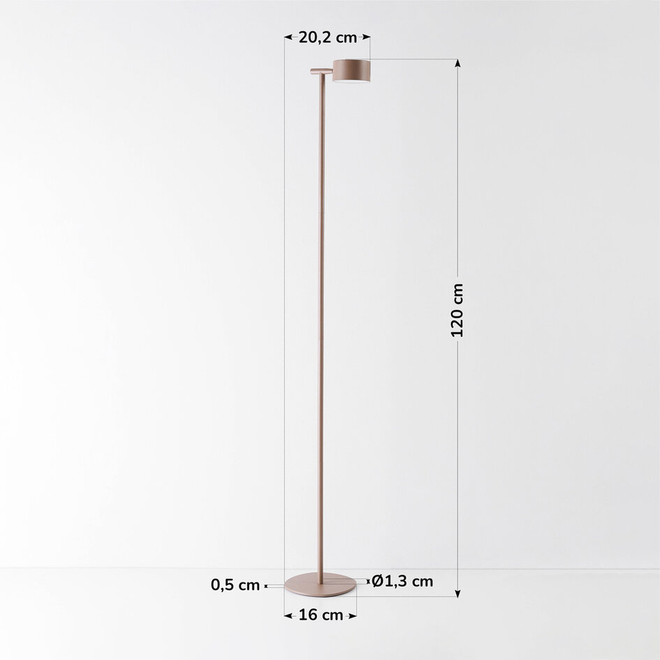 Golvlampa Zinc med uppladdningsbar läslampa, touchdimmer och integrerad LED - taupe