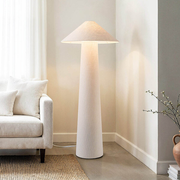 Golvlampa Nura med linneskärm i bruten vit