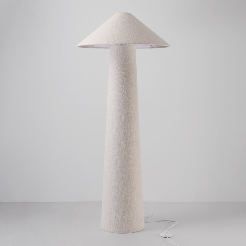 Golvlampa Nura med linneskärm - benvit