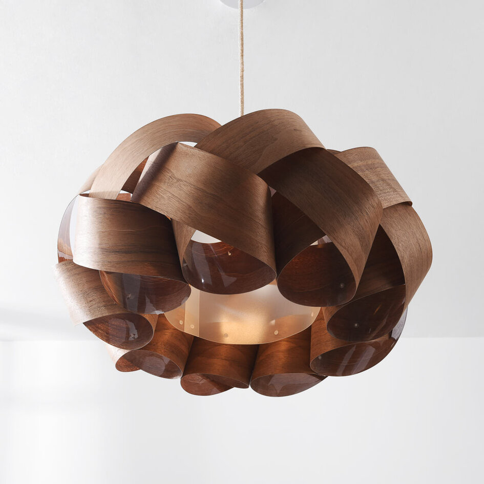 Pendellampa Weave i valnötsfanér - Ø60 cm