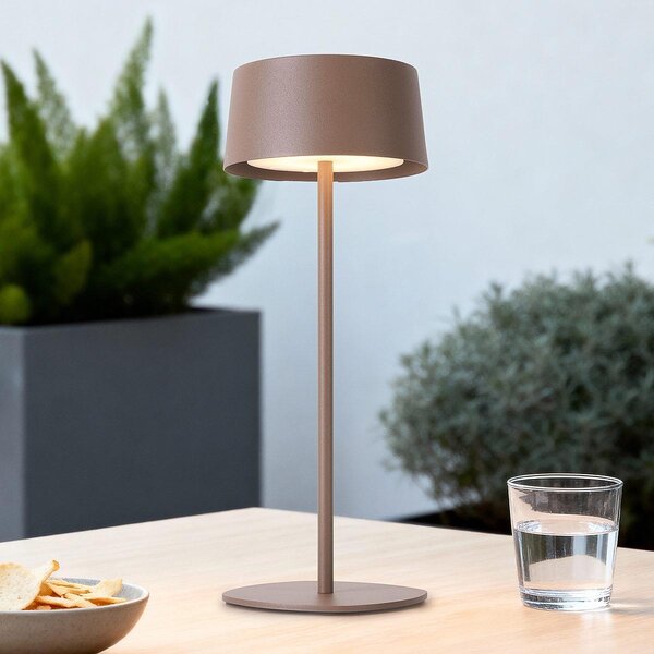 Uppladdningsbar bordslampa Auris i taupe med integrerad dimbar LED