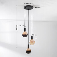 Pendellampa Illumine med tre lampor - svart, set inklusive dimbara E27 LED-lampor