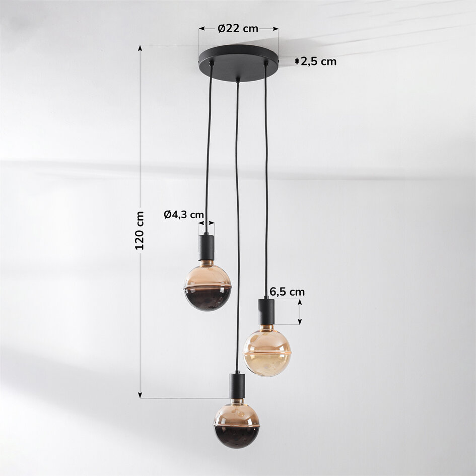 Pendellampa Illumine med tre lampor - svart, set inklusive dimbara E27 LED-lampor