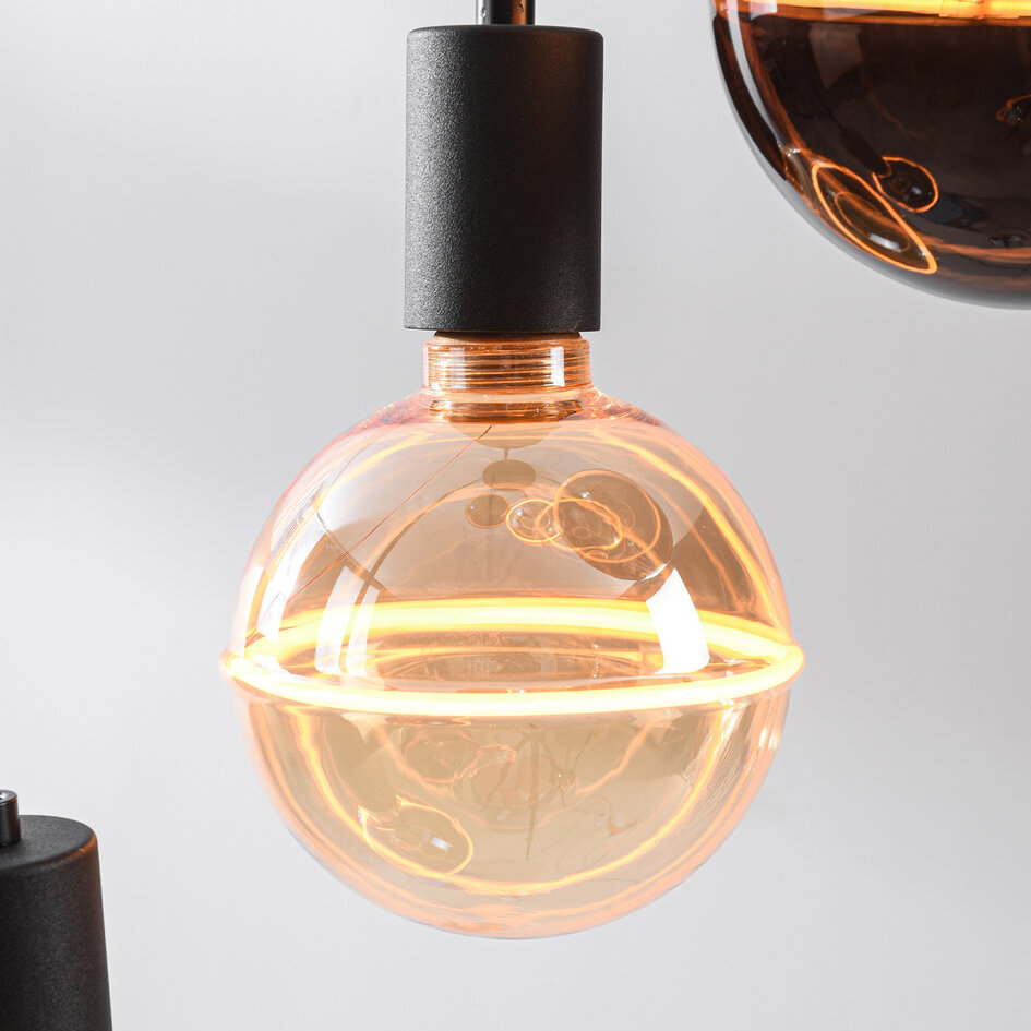 Pendellampa Illumine med fem lampor - svart, set inklusive dimbara E27 LED-lampor