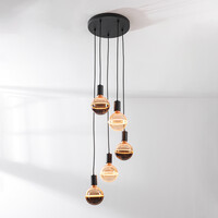 Pendellampa Illumine med fem lampor - svart, set inklusive dimbara E27 LED-lampor