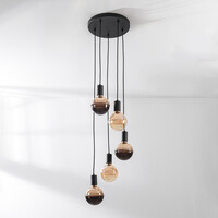 Pendellampa Illumine med fem lampor - svart, set inklusive dimbara E27 LED-lampor