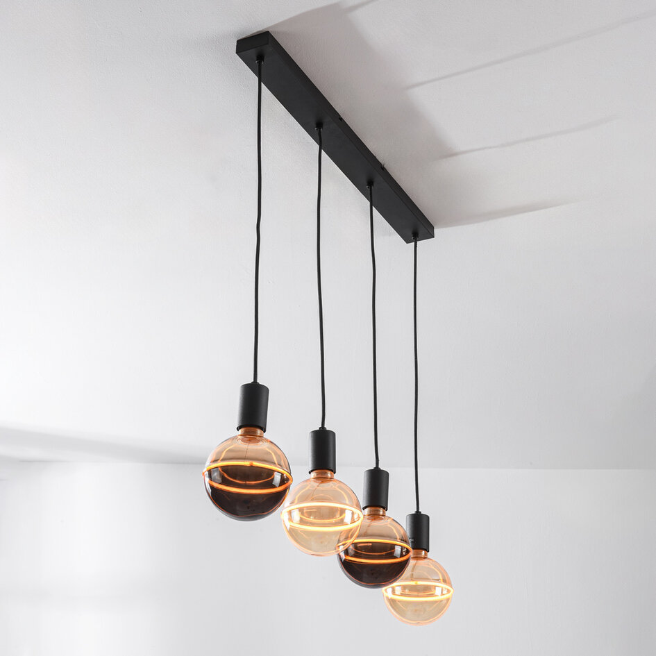 Pendellampa Nivelle med fyra lampor - svart, set inklusive dimbara E27 LED-lampor