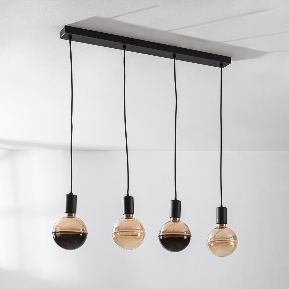 Pendellampa Nivelle med fyra lampor - svart, set inklusive dimbara E27 LED-lampor