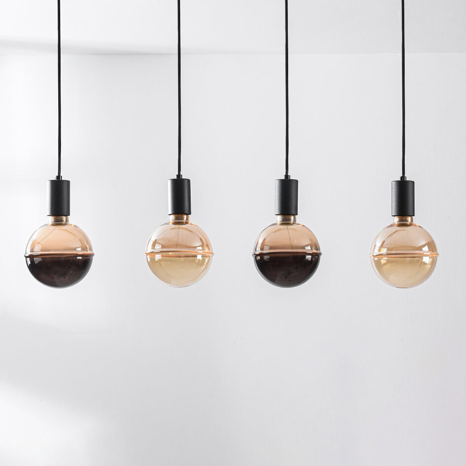 Pendellampa Nivelle med fyra lampor - svart, set inklusive dimbara E27 LED-lampor
