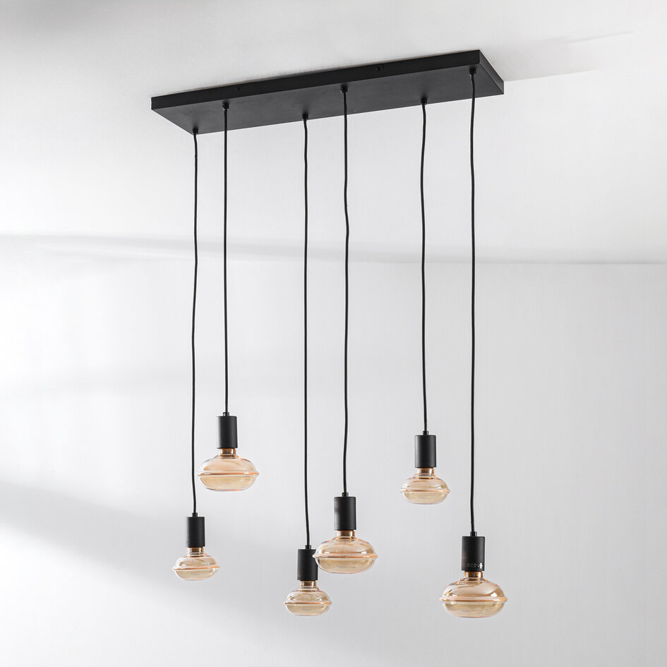 Pendellampa Nivelle med sex lampor - svart, set inklusive dimbara E27 LED-lampor